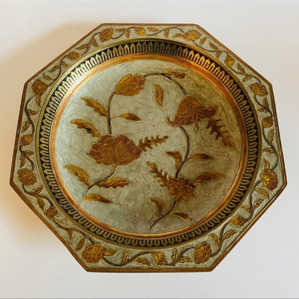 Plate / tray || Vintage Solid brass enamel || Floral design